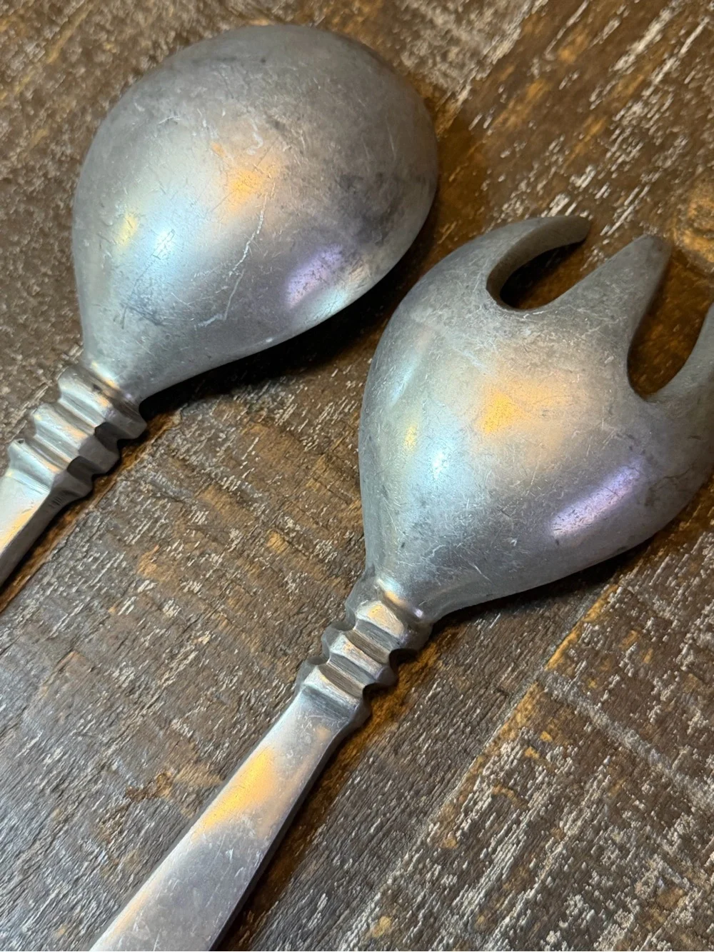 MCM Vintage Indian Metal Salad Servers – Spoon & Fork Serving Set